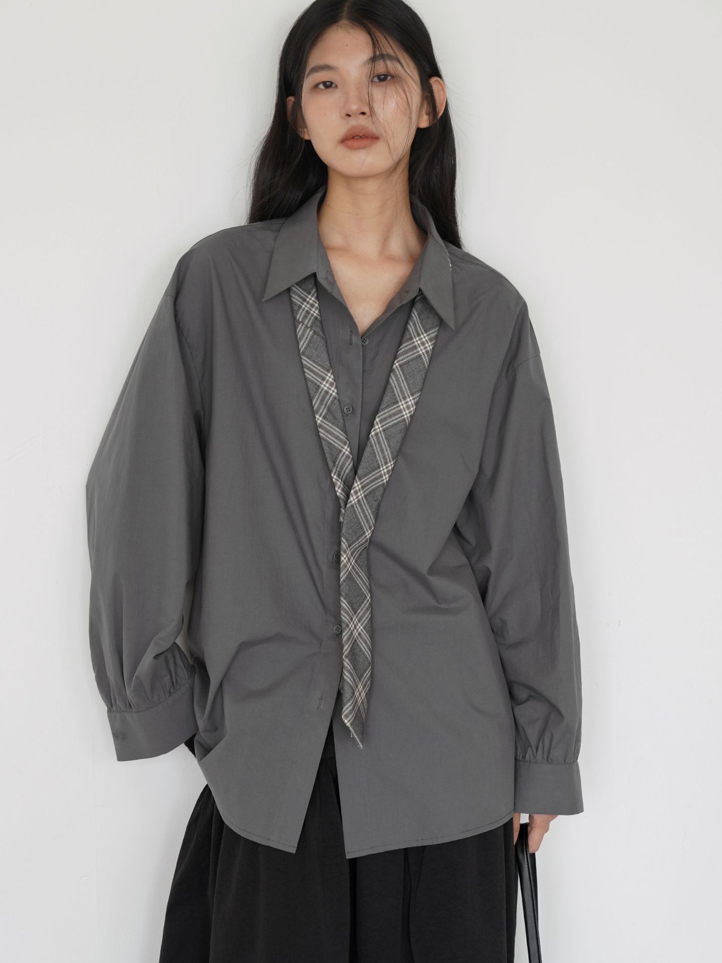 Spring And Autumn Normcore Gray Long Sleeve Shirt