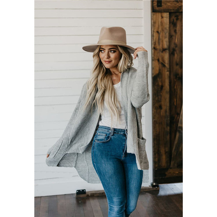 Langærmet Flerfarvet Double Bag Cardigan Sweater i Plus Size