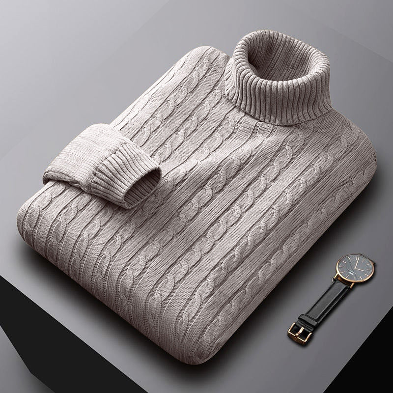 Men's Turtleneck Sweater Thick Cotton Sweater Fleece Lined Padded Warm Keeping Underwear