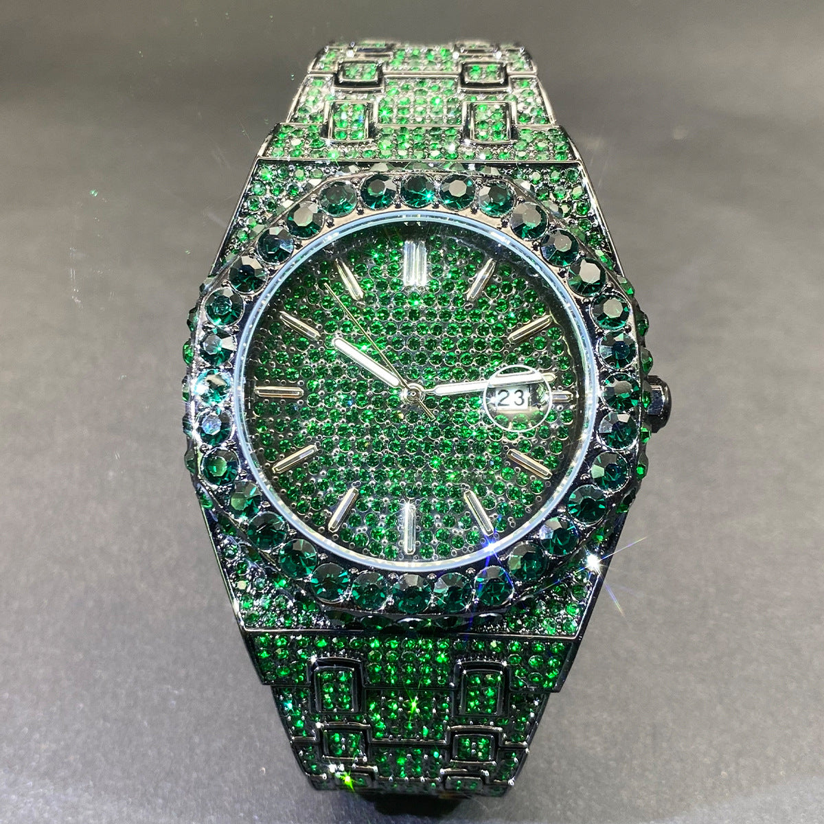 Full Diamond Blue Diamond Hip Hop Niche Luminous Pointer Quartz Men's Watch