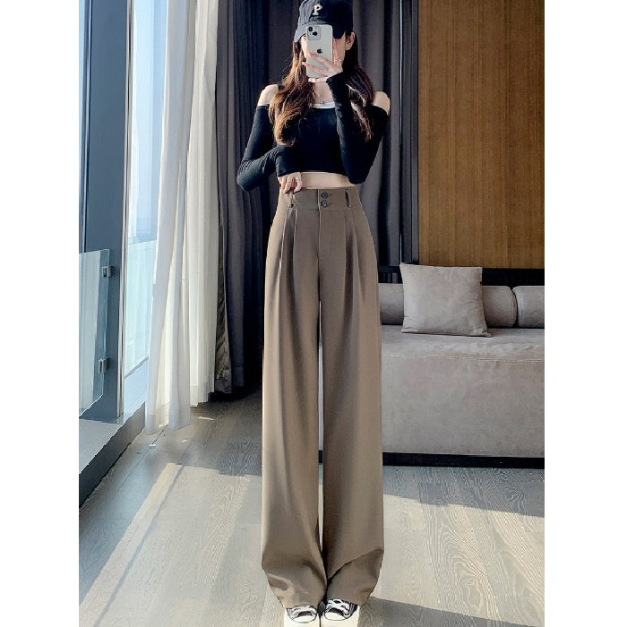 New Brown High Waist Slimming Loose Drooping Small Casual Pants