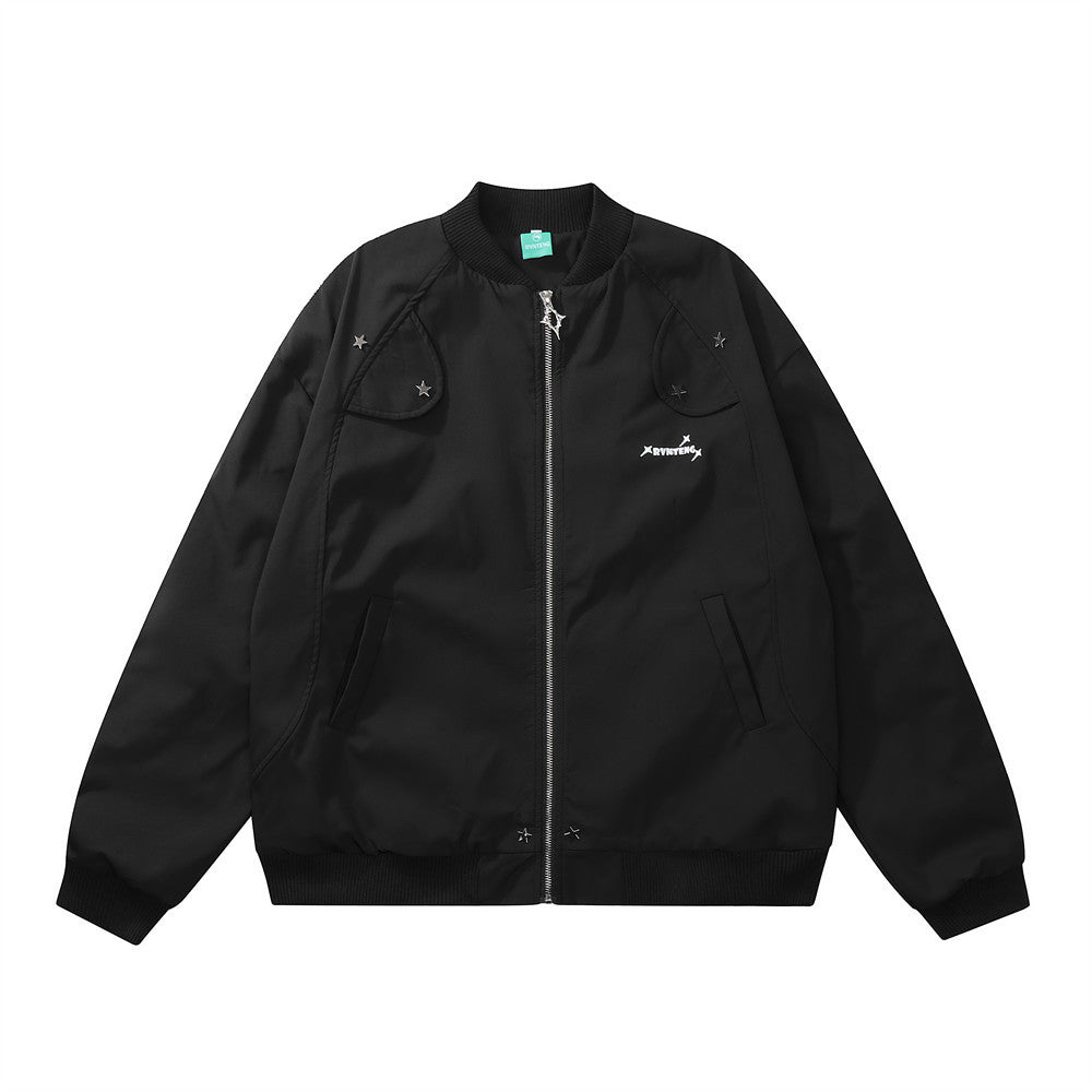 Men's Ins Loose Long Sleeve Solid Color Spring And Autumn Mechanical Style Pilot Jacket