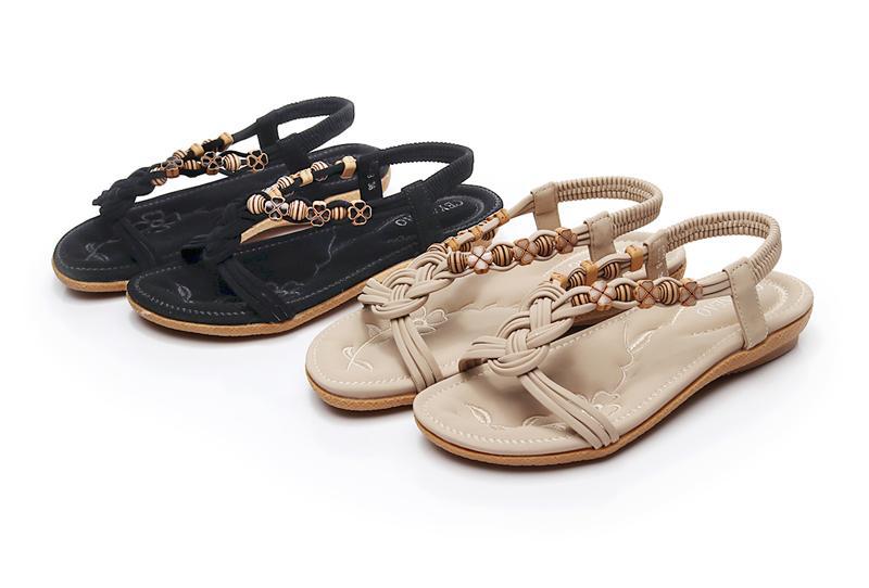 Women's Fashionable Ethnic Simple Beaded Flat Roman Women's Shoes