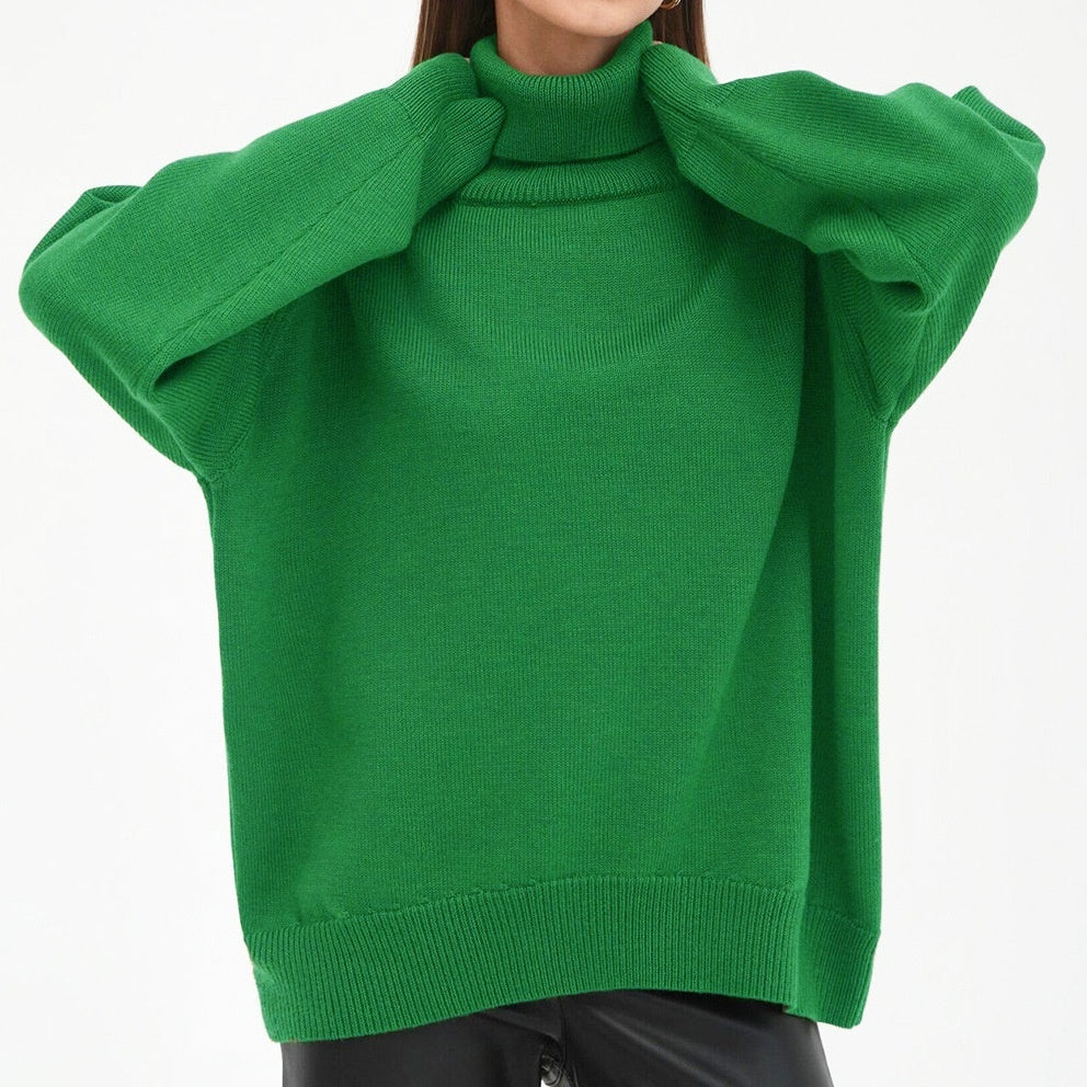 Solid-color Turtleneck Sweater For Women European And American Style