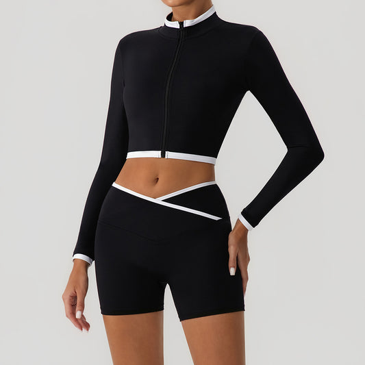 Shapewear Fitness Hip-Lifting Yoga Color-Block Jacket And Shorts Set