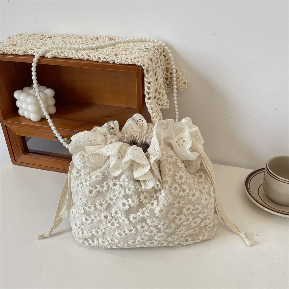 New Stylish Fashionable Lace All-Match Drawstring Bucket Bag