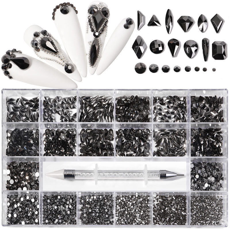 21 Grid Manicure Jewelry Boxed Glass Special-shaped Belt Diamond Pen