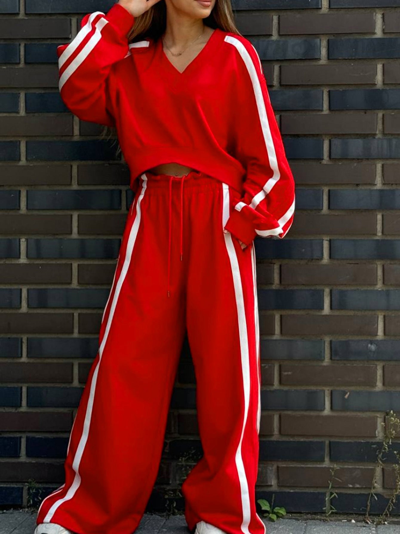 Women's Fashion Color-block Sporty Pants Two-piece Set