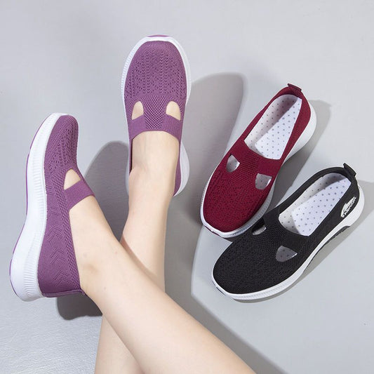 Dameskinnere Sko Forårstil Blød Bund Casual Pumps Fluevævede Mesh Morsko
