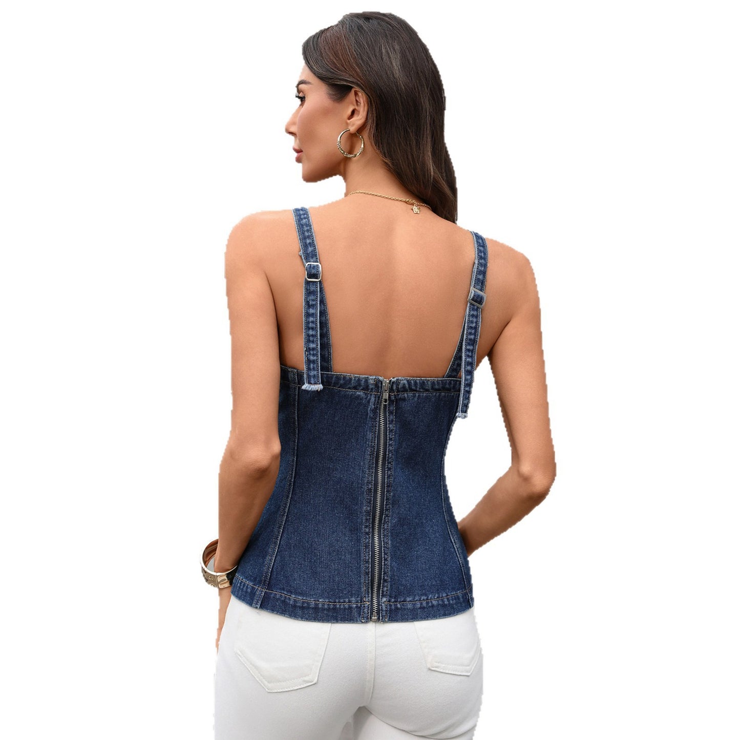 European And American Style Fashionable Simple Strap Denim Vest Top