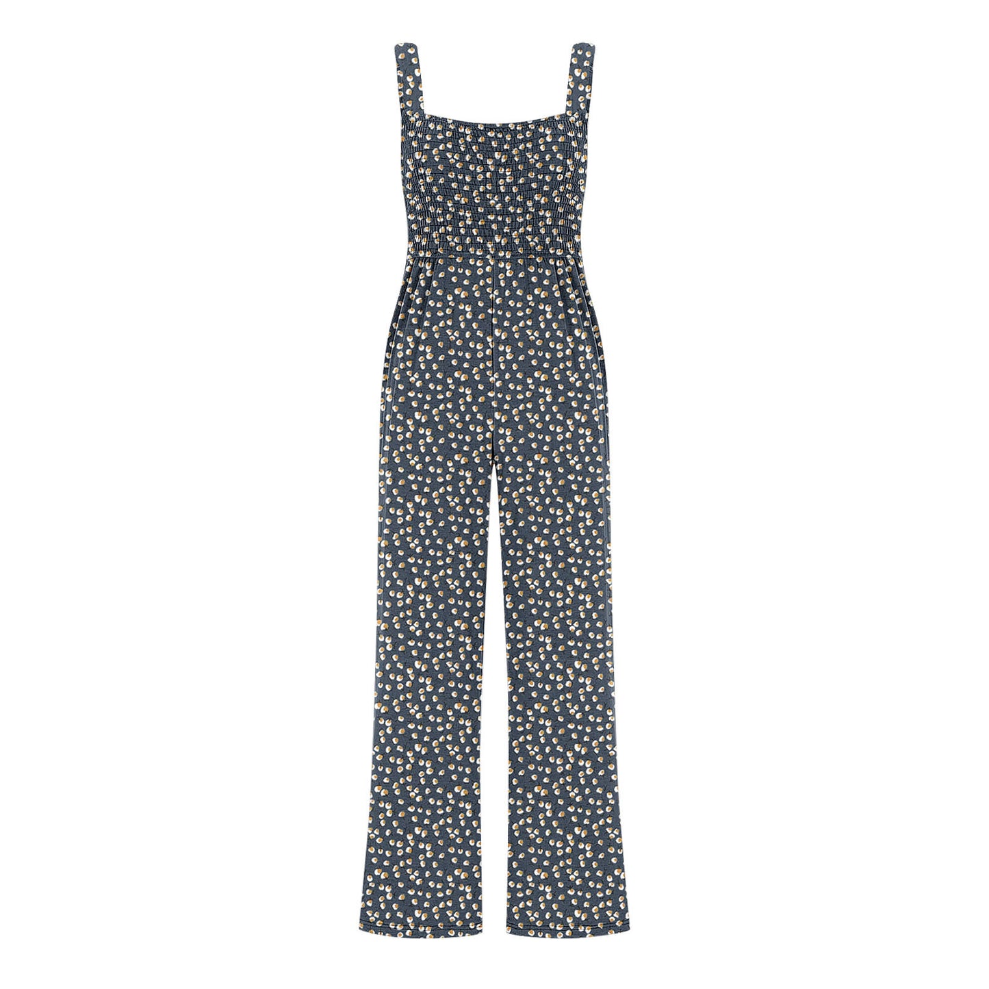Printed Overalls With Pleated Pockets