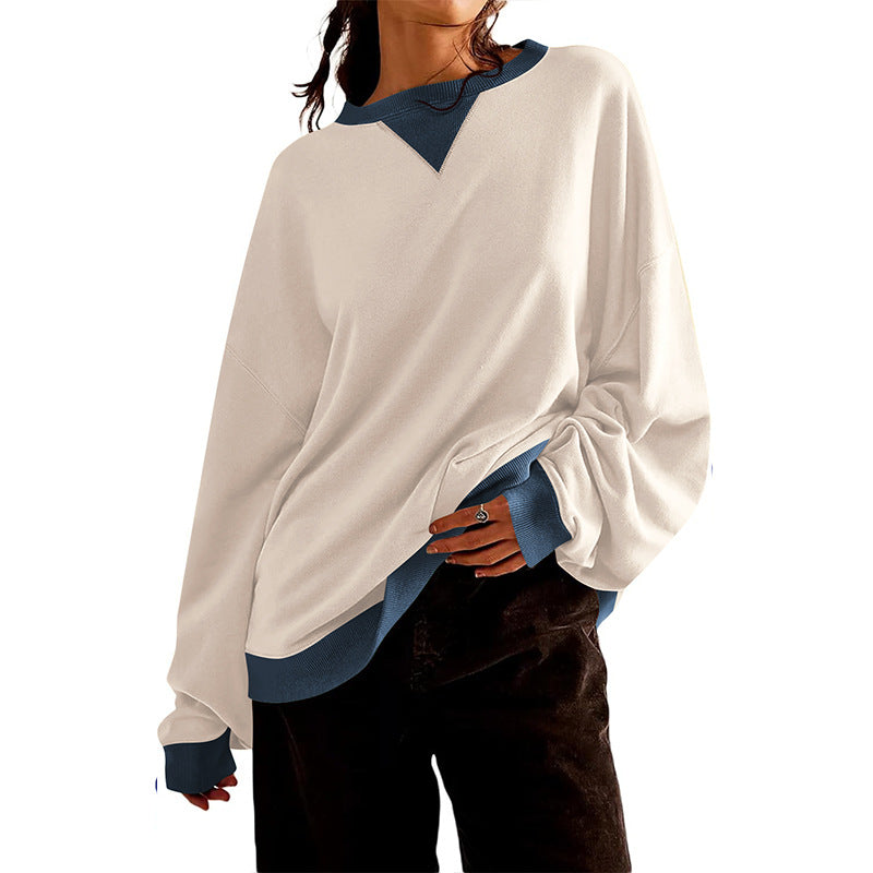 Løs Afslappet Sweater med Kontrastfarve til Kvinder