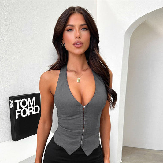 Sommer Hot Girl Haltertop Afslappet V-hals Vest