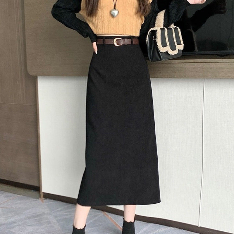 French-style Midi Corduroy Skirt