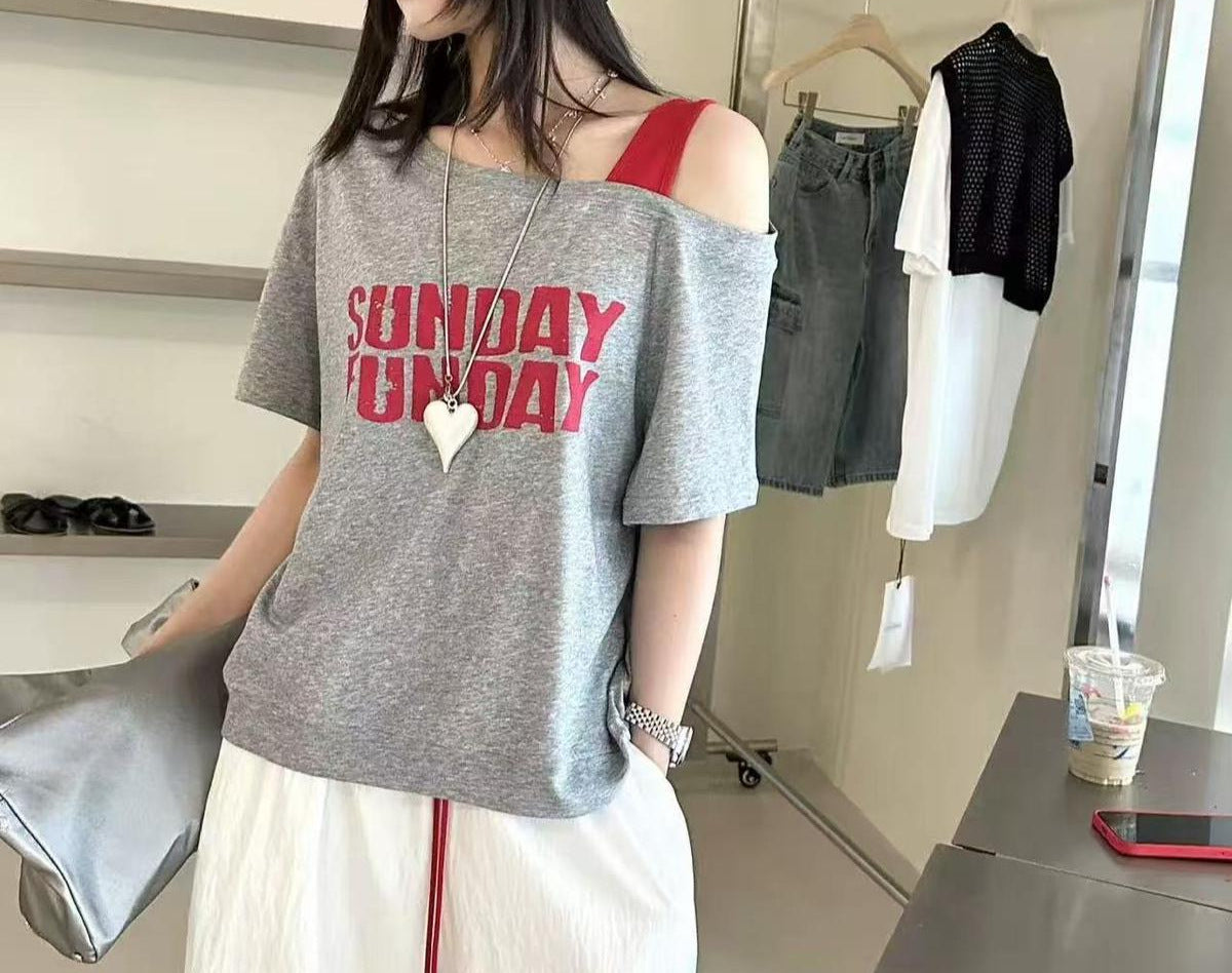 Kortærmet løs, slankende T-shirt-top