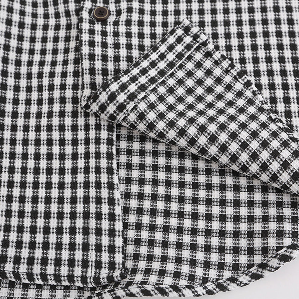 American Contrast Color Stitching Long-sleeved Shirt Men