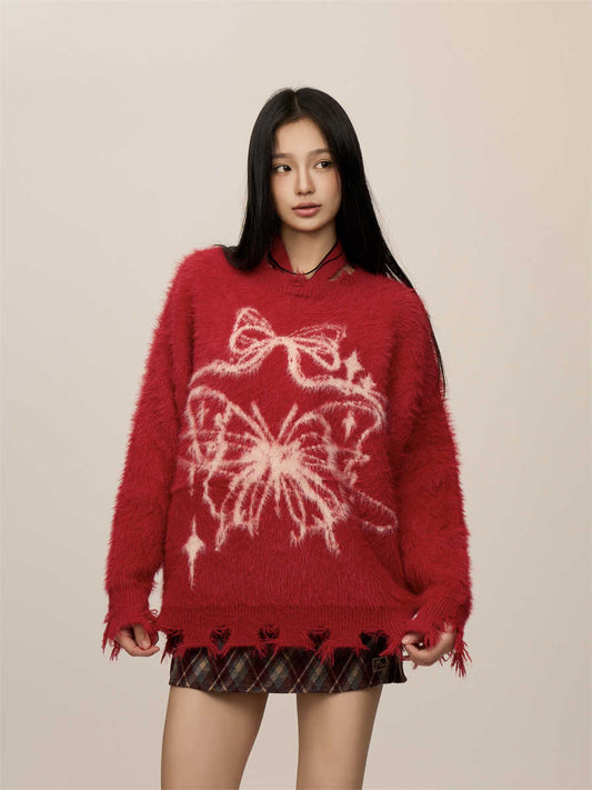 Butterfly Jacquard Mink-like Wool Christmas New Year Sweater