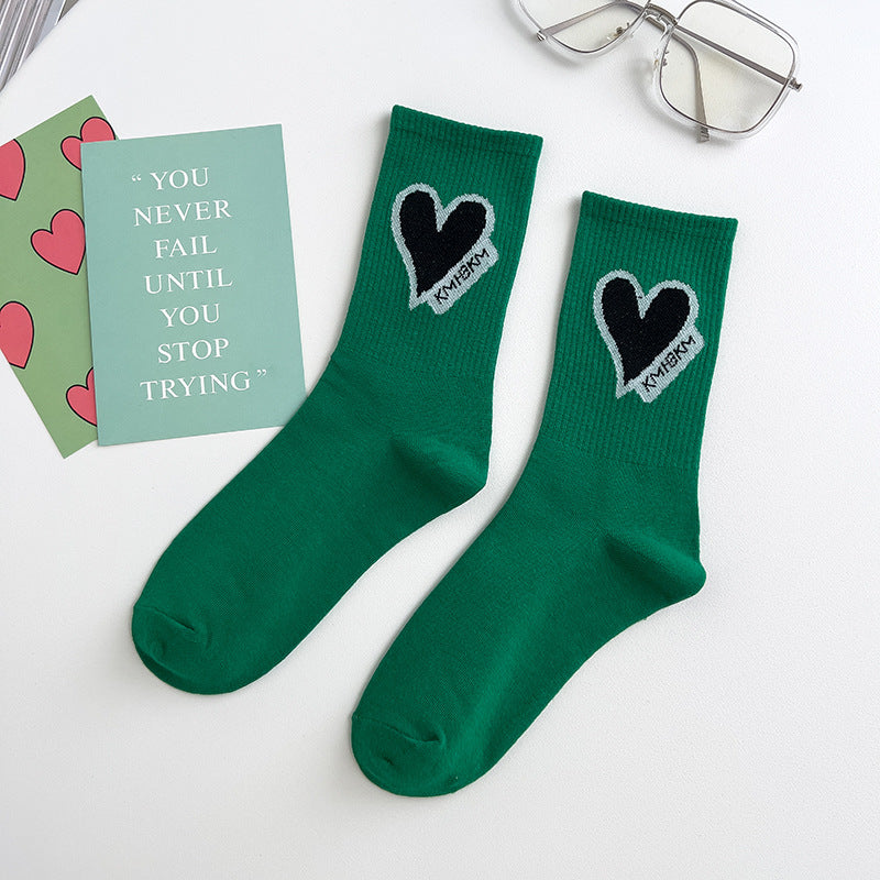 Green Women's Sports Stockings Japanese Big C Letter