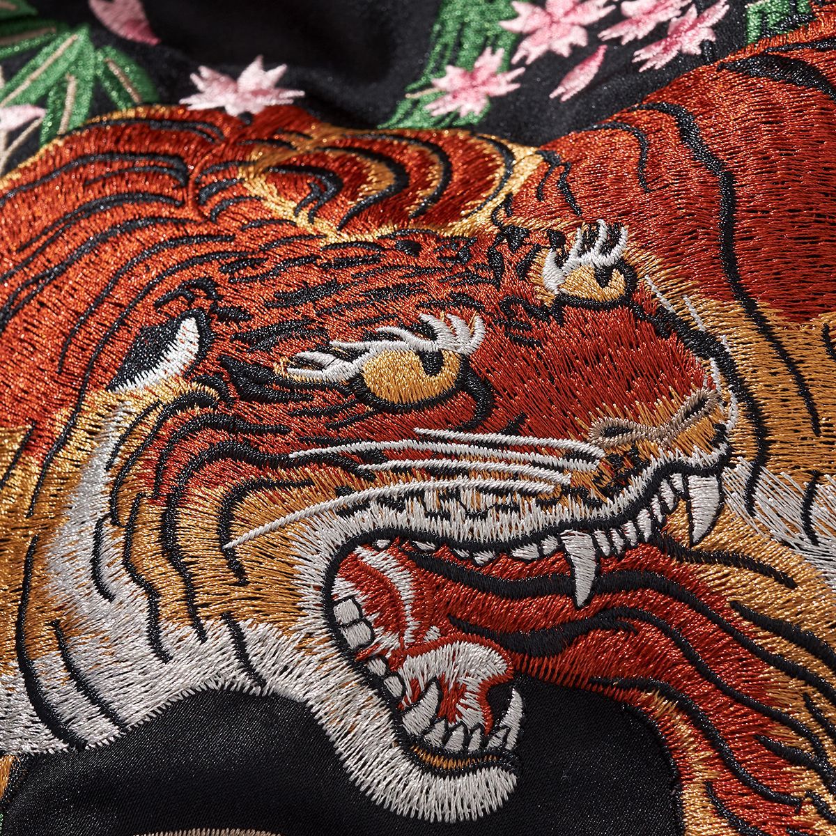 Kraftig Broderet Tigerdesign Baseballjakke til Mænd