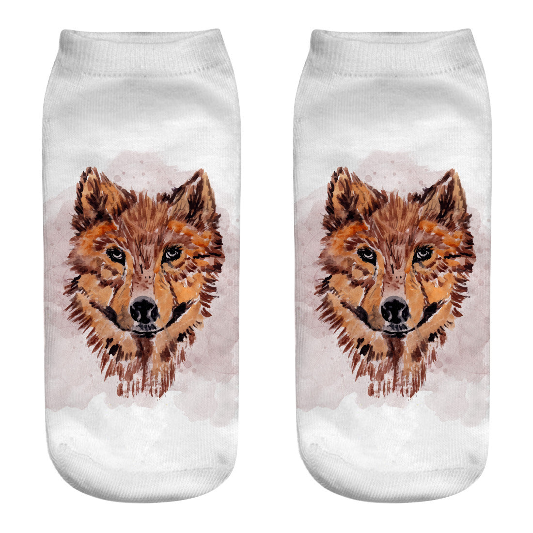 Printed Women's Socks Wolf Head 3D Printing Short Socks Creative Intention