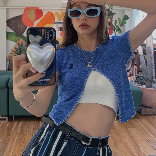 Irregular Short-sleeved Top With A Niche Design