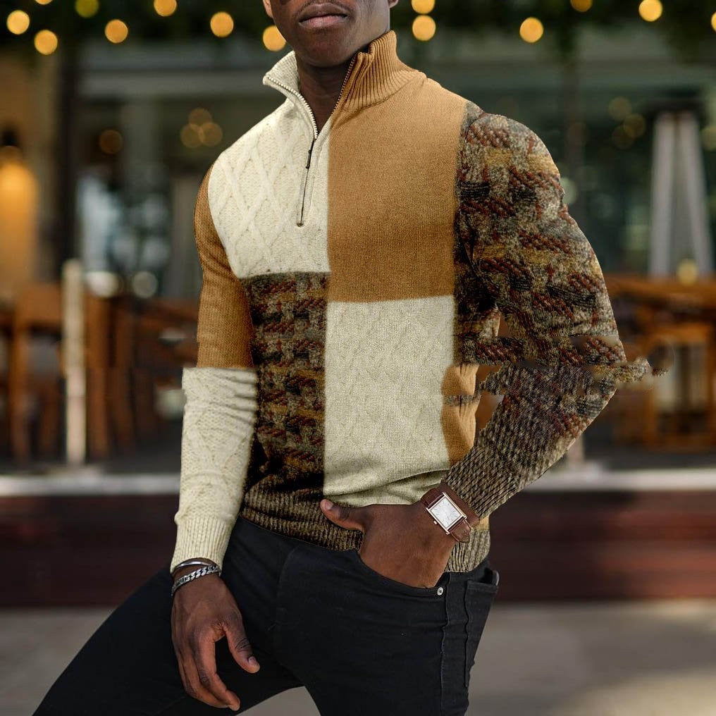 Afslappet Revers Pullover Digital Print Til Mænd