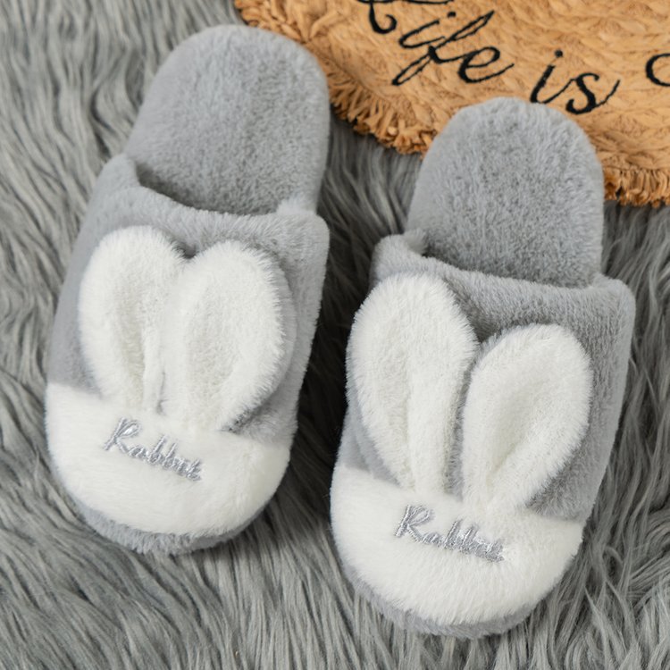 Autumn And Winter Flat Bottom Interior Home Korean Warm Comfortable Fur Cotton Slippers