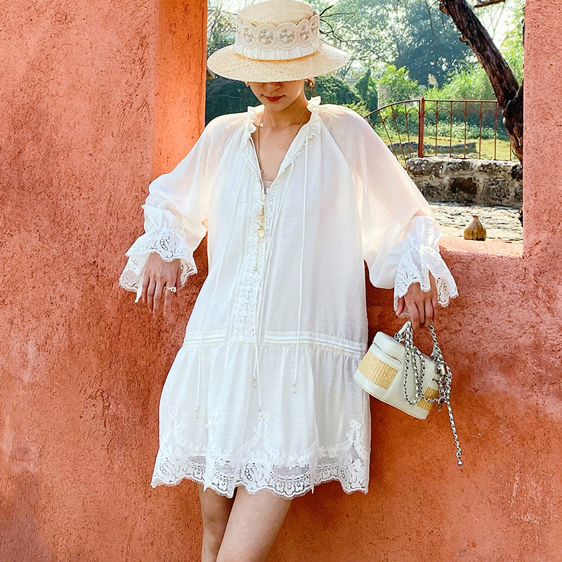 Long-Sleeve Elegant Holiday Tencel Linen Dress For Women