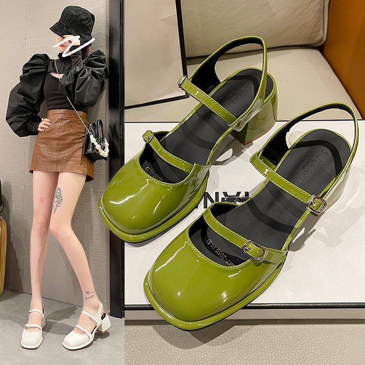 Mode Mary Jane-sko til kvinder Koreansk stil tyk hæl tåboks spænde mode højhælede sandaler til kvinder