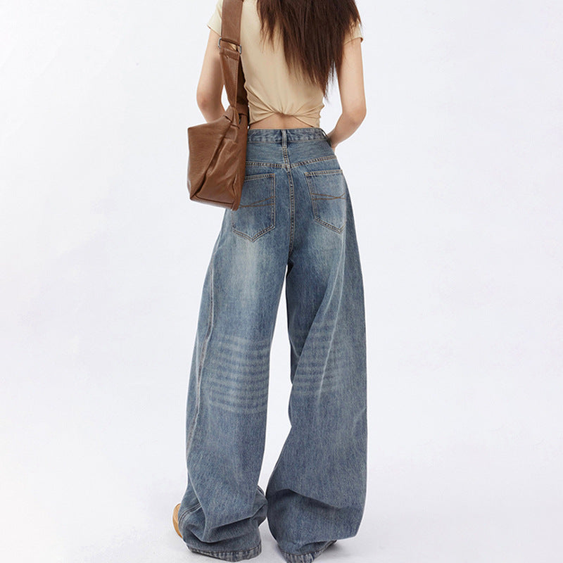 Højtaljede vide ben jeans til kvinder - baggy lige bukser