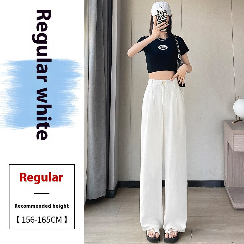 Linen Wide-leg Pants Ice Silk High Waist Straight Casual Pants