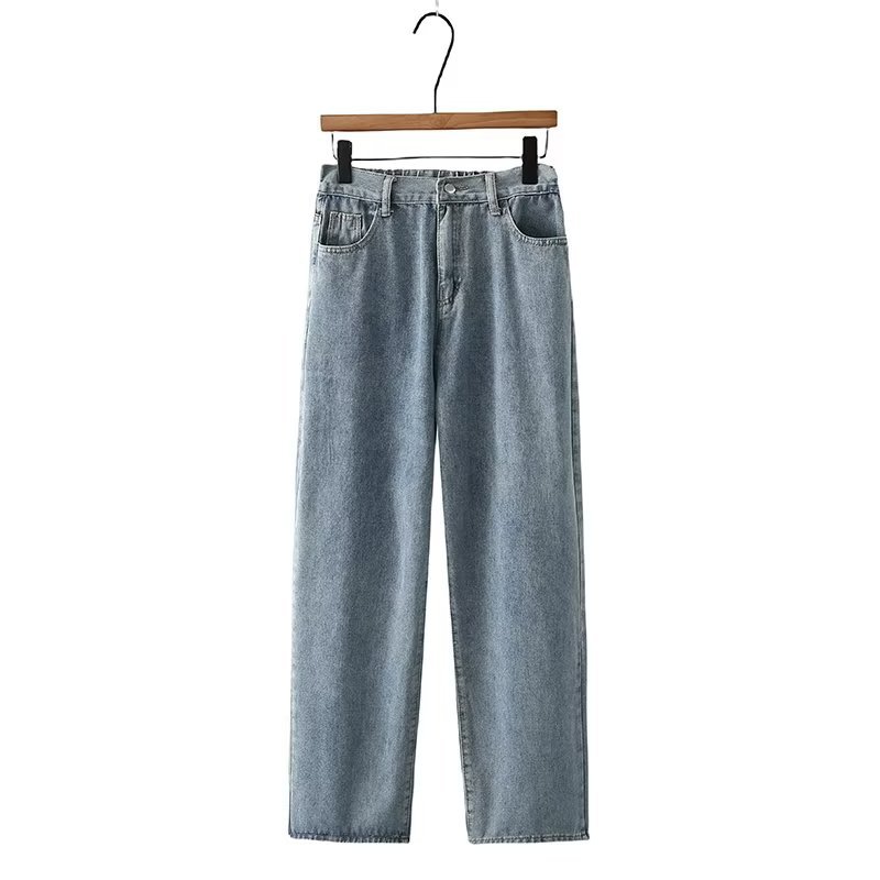 Højtaljede slankende jeans med lige ben Løse