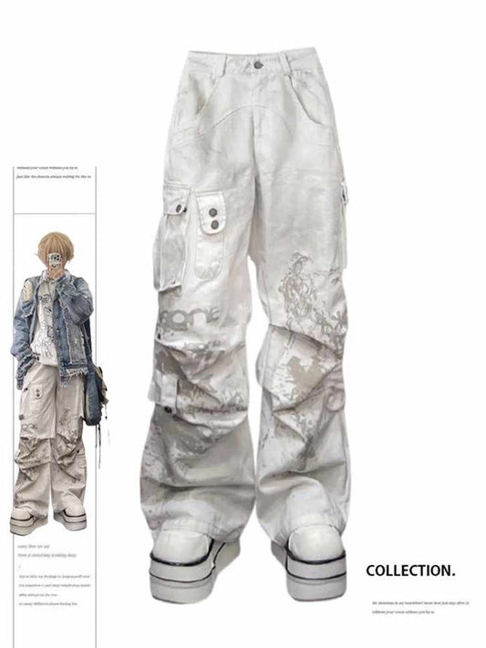 Retro Street Design Sense Wide-leg Workwear Jeans