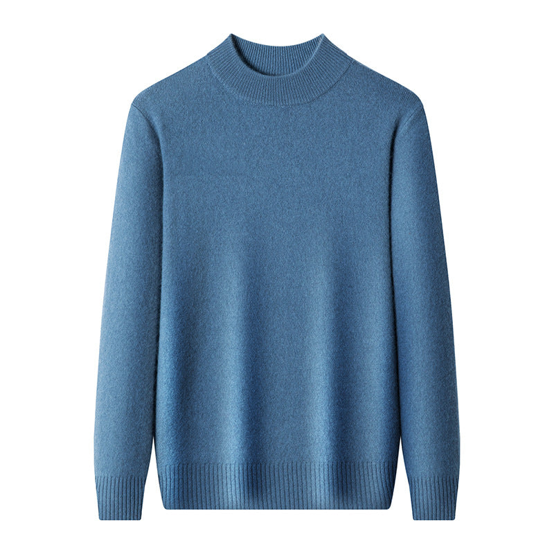 Casual Fashion Bottoming Shirt Young And Middle-aged Simple Half Turtleneck Solid Color Sweater For Men