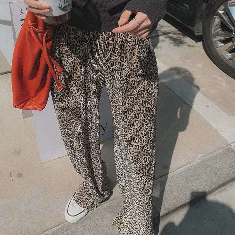 Summer Chiffon Leopard Print Loose Plus Size Casual Wide-leg Pants