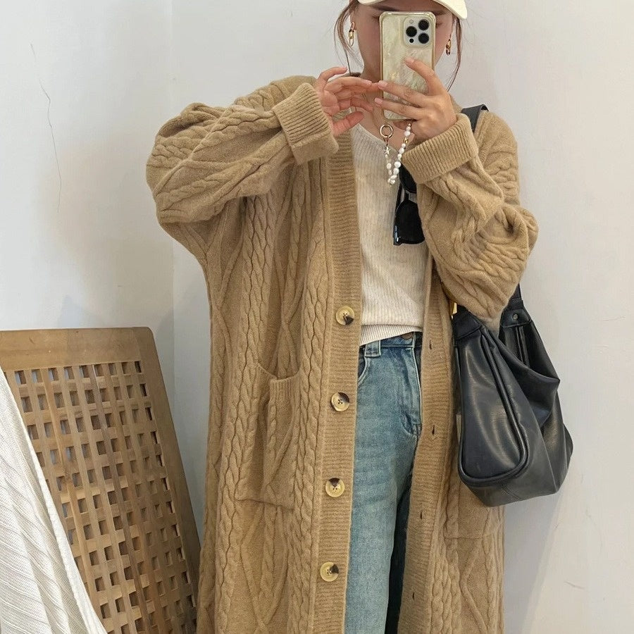 Women's Twist Knitted Cardigan Autumn And Winter Lazy Style Sweater Coat
