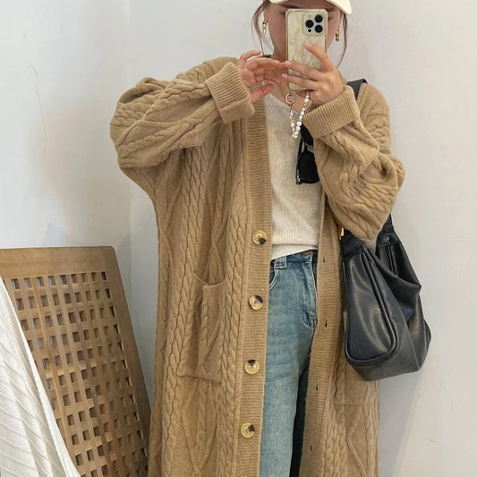Women's Twist Knitted Cardigan Autumn And Winter Lazy Style Sweater Coat