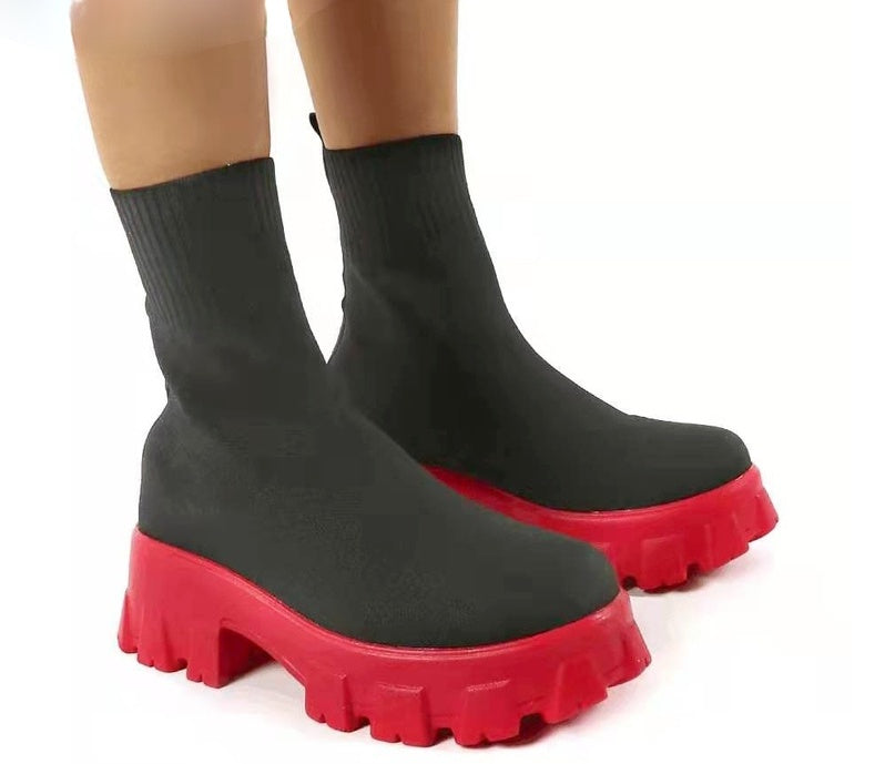 Mid-heel European And American Mid-tube Boots Set Foot Large Size Boots
