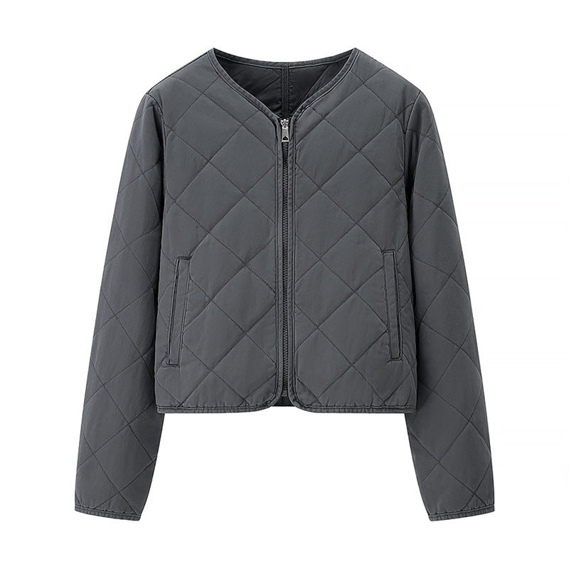 Classic Diamond Round Neck Cotton-padded Jacket
