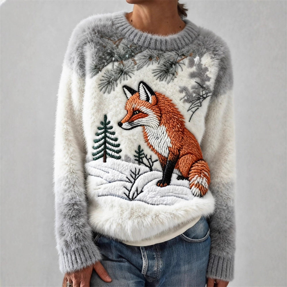 Christmas-themed 3D Digital-printed Fleece Slim-fit Crewneck Hoodie