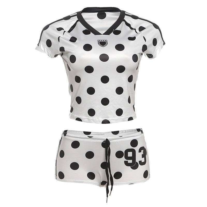 Womens Printed Short-Sleeve Top And High-Waist Butt-Lifting Shorts Set