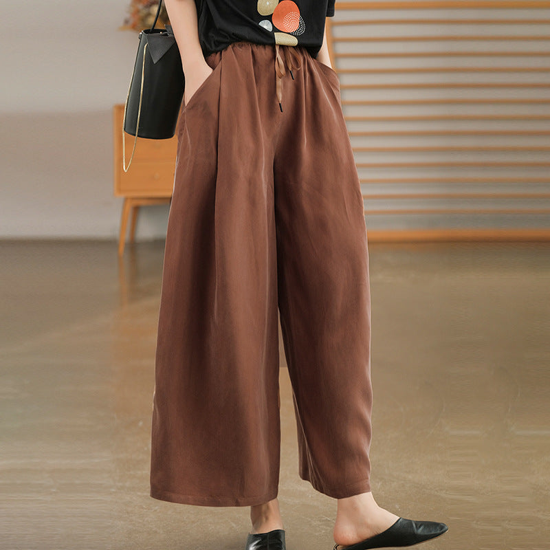 Cuprammonuium Summer New Ice Refreshing Tied Elastic Waist Loose Elegant Casual Pants