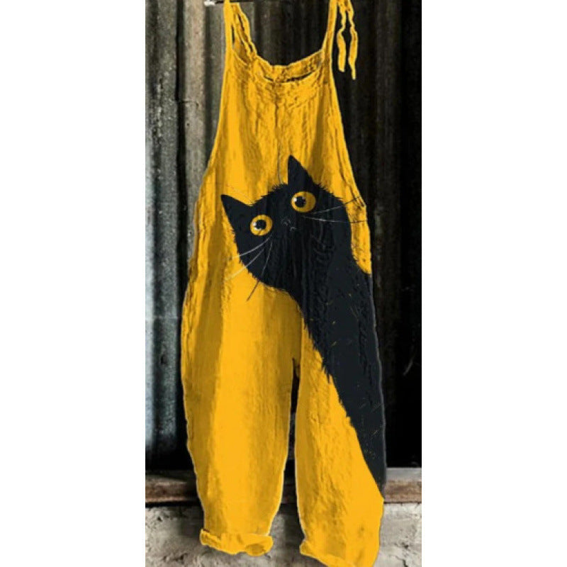 Women's Suspender Pants Vintage Printed One-piece