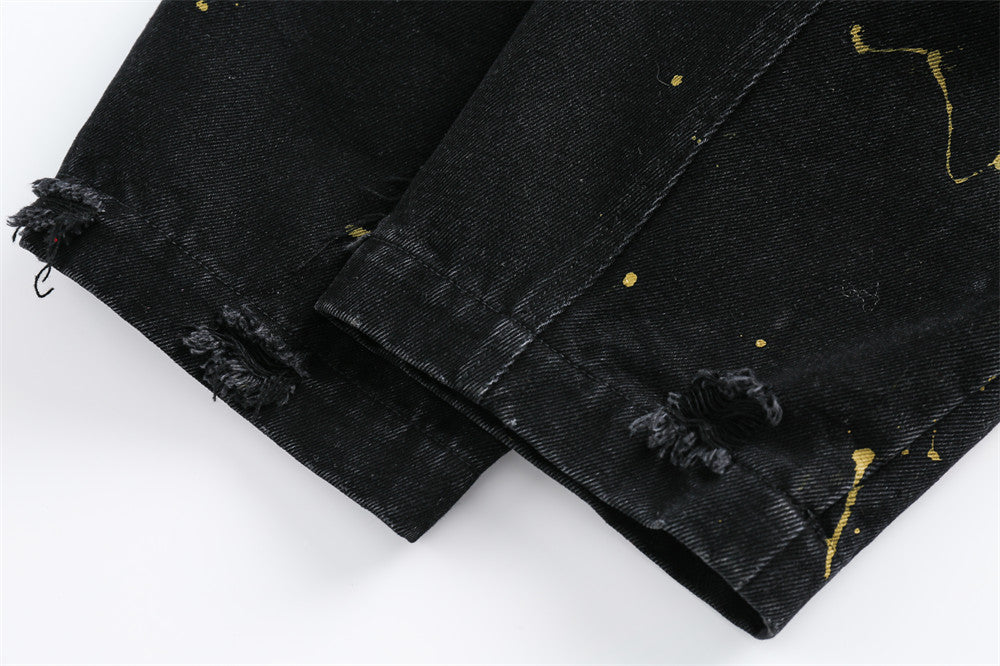 Color Matching Letters Polo Collar Jacket Men's Trendy Punk