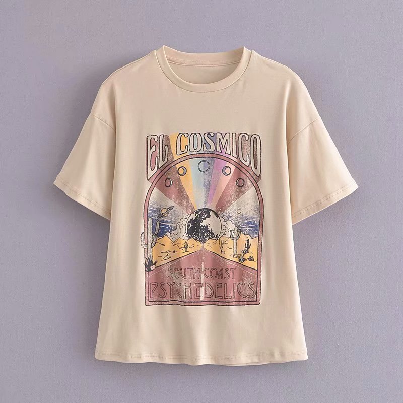 Urban Casual Coastal Rainbow Print Crew Neck T-Shirt