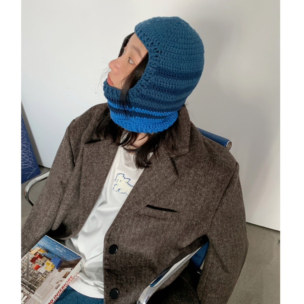 Bib Knitted Striped Woolen Pullover Hat