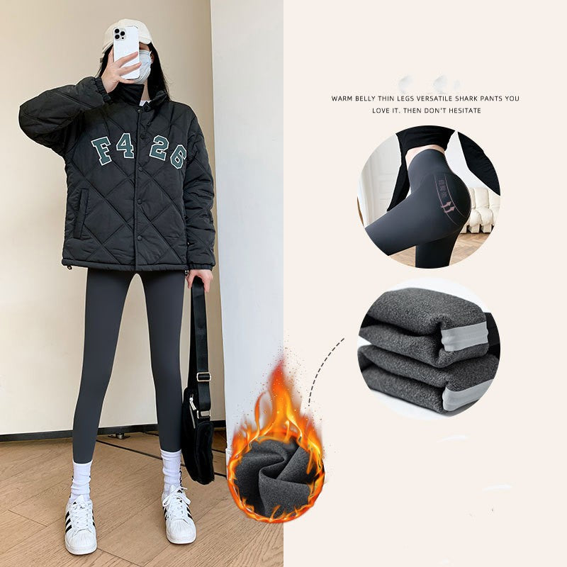 Shark Pants Tight Height Waist Abdominal Lifting Buttock Pants Black Outer Wear Yoga Plus Velvet Leggings