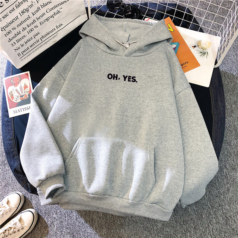 Women's Simple And Loose Oh Yes Printed Hooded Sweatshirt