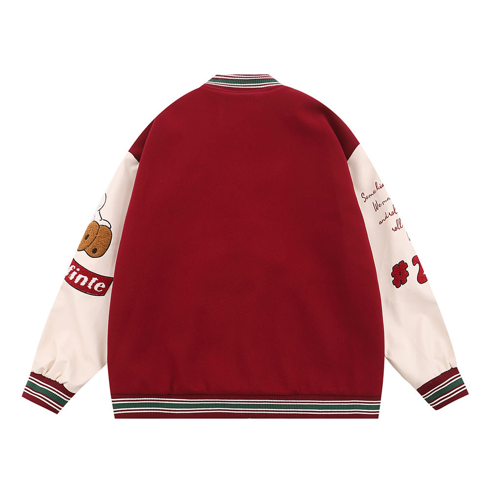 Machine Embroidery Autumn And Winter Menswear Fashion Brand American Stitching PU Leather Sleeve Coat