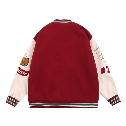 Machine Embroidery Autumn And Winter Menswear Fashion Brand American Stitching PU Leather Sleeve Coat